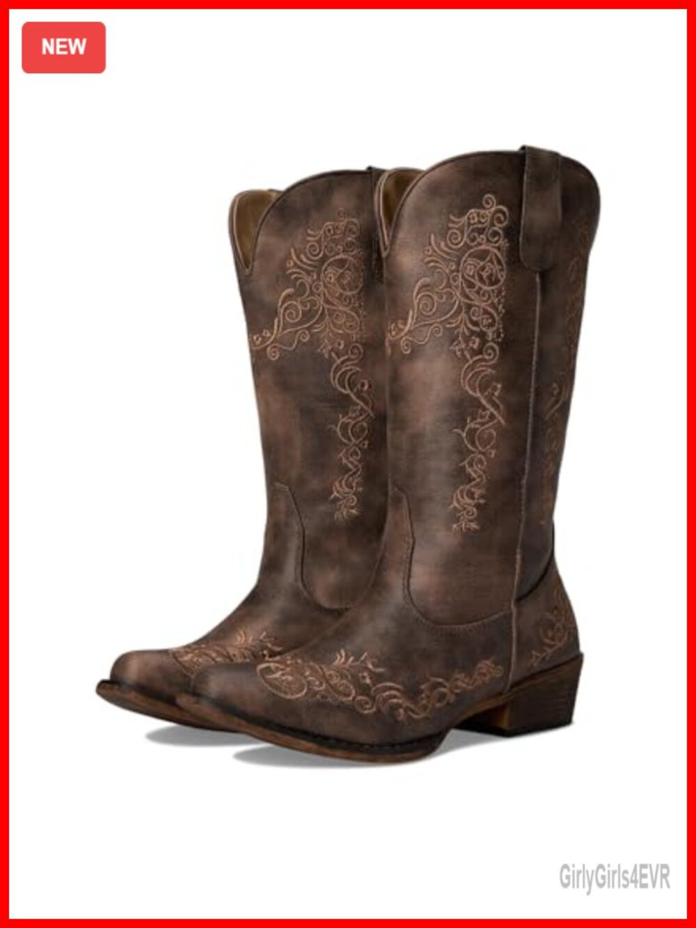 Faux Leather Embroidered Snip Toe Mid Calf Casual Boots Low Heel